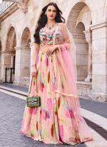 Chinnon Silk Pink Party Wear Printed Readymade Lehenga Choli